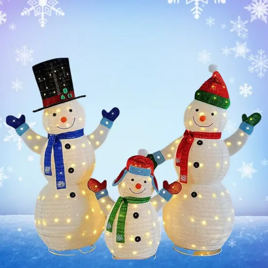 Cheerful White Plush Lantern Snowman Family Set for Holiday Decor 62" & 60" & 35"H {3}