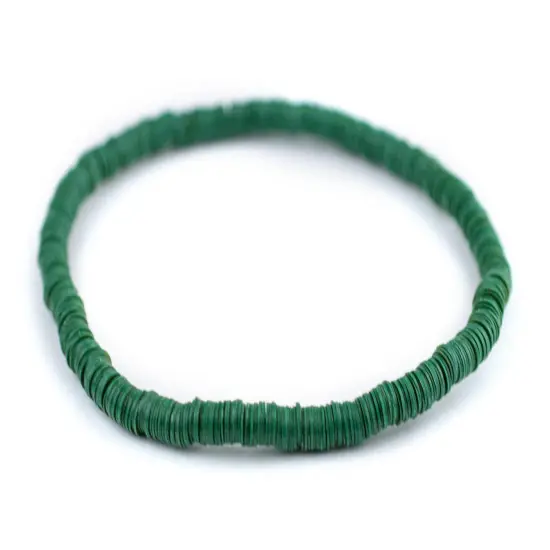 The Bead Chest Boho Stretch Bracelet, Green - Stackable African Vinyl Heishi, Unisex for Men & Women {1}