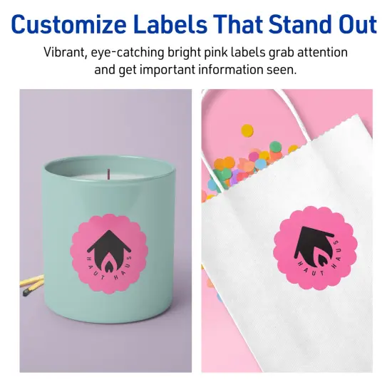 Avery Bright Pink Paper Labels, 2.5" Diameter Round Scalloped {3}