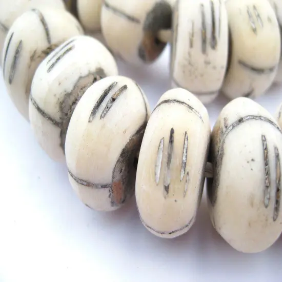 The Bead Chest Carved White Bone Beads - Full Strand of Fair Trade Artisanal African Beads (Tribal) {1}