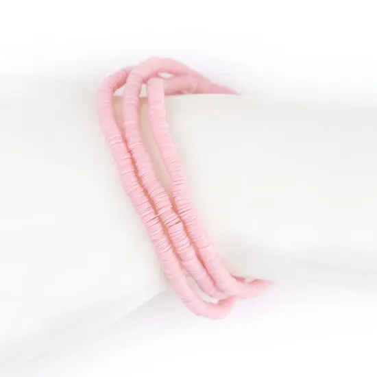 The Bead Chest Boho Stretch Bracelet, Pastel Pink - Stackable African Vinyl Heishi, Unisex for Men & Women {4}