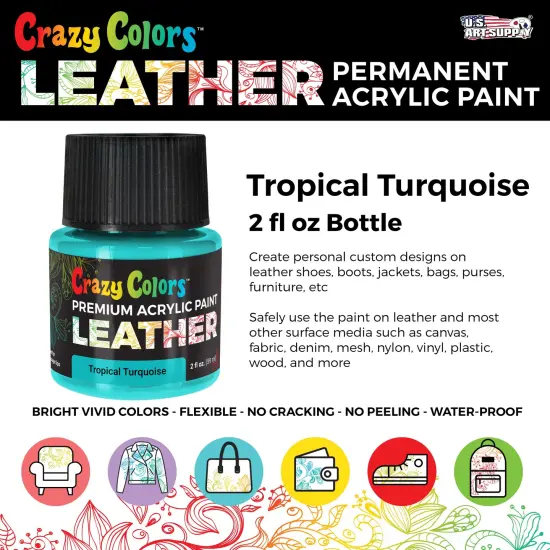 Tropical Turquoise Premium Acrylic Leather and Shoe Paint, 2 oz Bottle - Flexible, Crack, Scratch, Peel Resistant - Artist Create Custom Sneakers, Jackets, Bags, Purses, Furniture {2}
