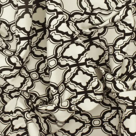 Ivory-Black Fancy Quatrefoil Printed Stretch Twill Woven Fabric By the Yard {3}