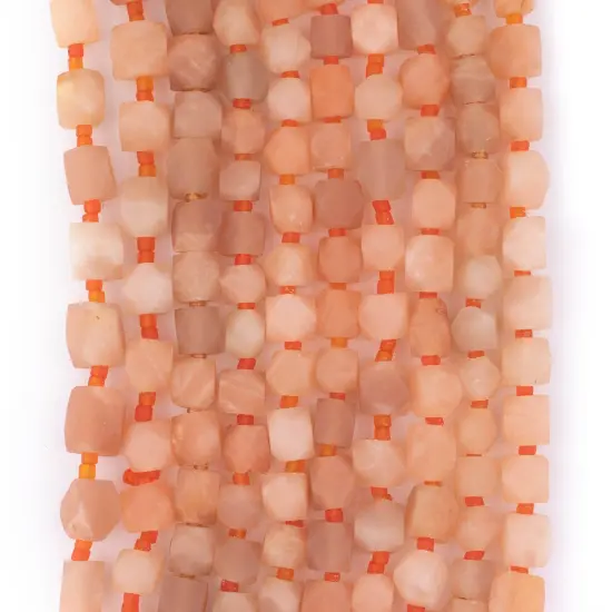 The Bead Chest Matte Natural Cornerless Cube Calcite Beads 7mm Afghanistan Orange Faceted Gemstone Large Hole 16 Inch Strand {4}