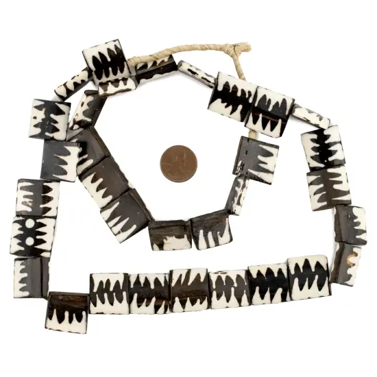 The Bead Chest Batik Bone Beads - Full Strand of Fair Trade African Beads (Rectangle, Zebra Design) {2}