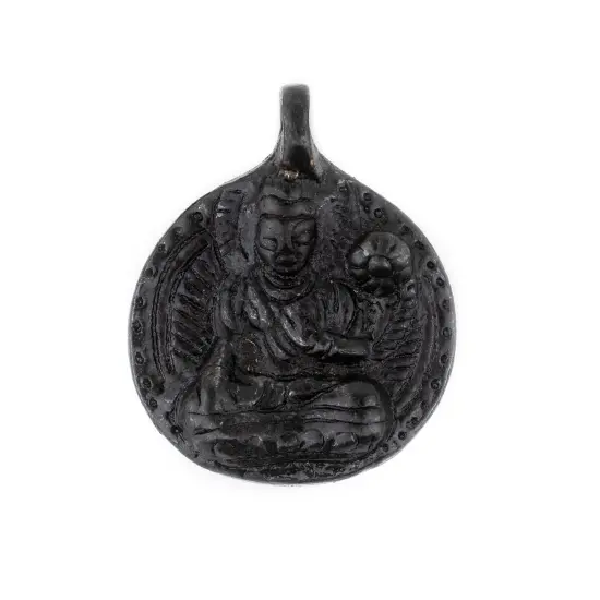 The Bead Chest Round Black Buddha Pendant (28x34mm) {1}