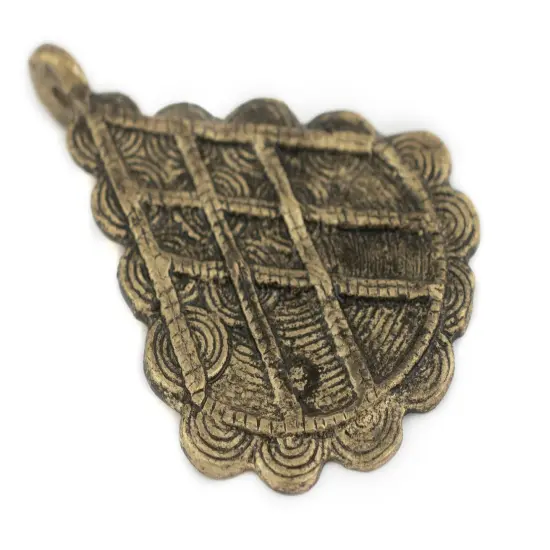 The Bead Chest Antiqued Brass Baule Pyramid Pendant 67x48mm Ivory Coast African Large Hole Handmade {3}