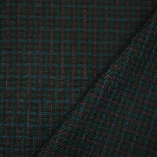 Maroon Brown-Black-Multi Poly-Wool Plaid Shirting Woven Fabric By the Yard {1}
