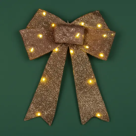 3 Sparkling Set of Pre Lit Holiday Bows Christmas Ribbon Decorations {3}