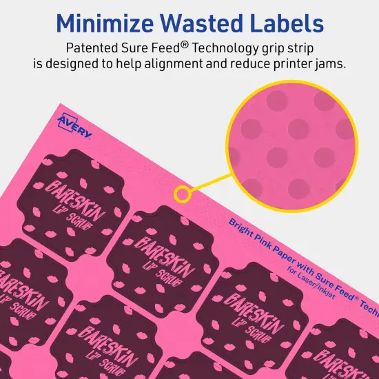 Avery Bright Pink Paper Labels, 1-5/8" x 1-5/8" Square Scalloped {4}