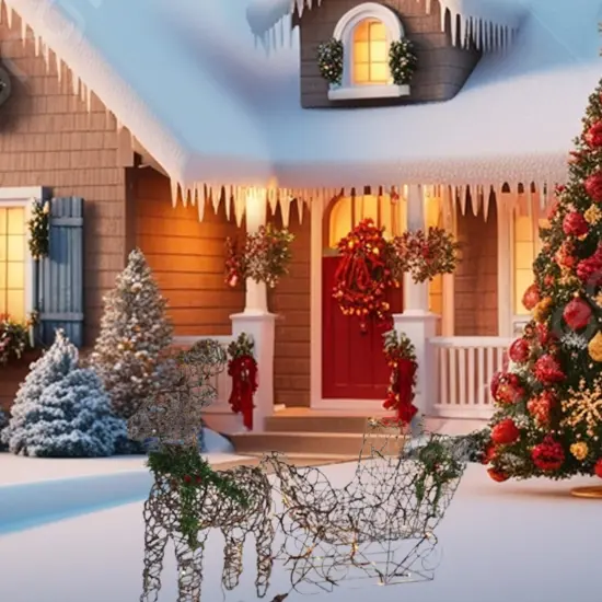 Light-Up Coffee Reindeer with Sleigh Outdoor Christmas Decoration Set 19.69 x 7.28 x 16.14 in {5}