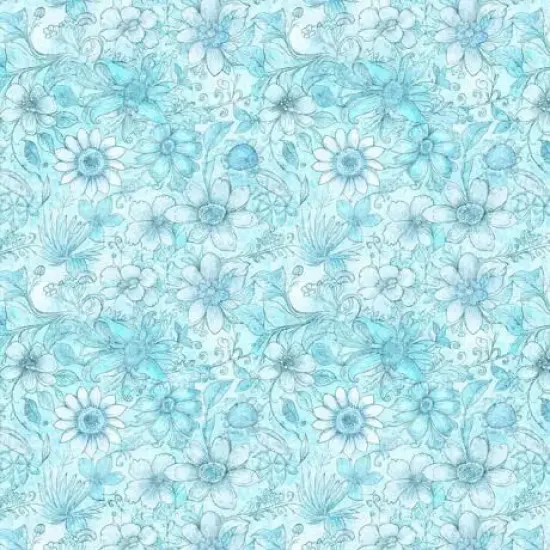 Blue Aqua Flower Tonal Wideback Fabric per yard {1}
