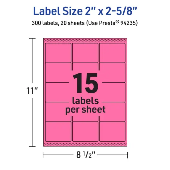Avery Bright Pink Paper Labels, 2" x 2-5/8" Rectangle {5}