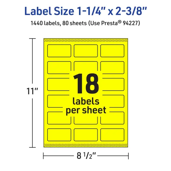 Avery Neon Yellow Paper Labels, 1-1/4" x 2-3/8" Rectangle {5}