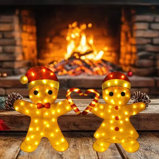 Magical 32 Inch Light Up Gingerbread Couple for Indoor Outdoor Holiday Decor {2}