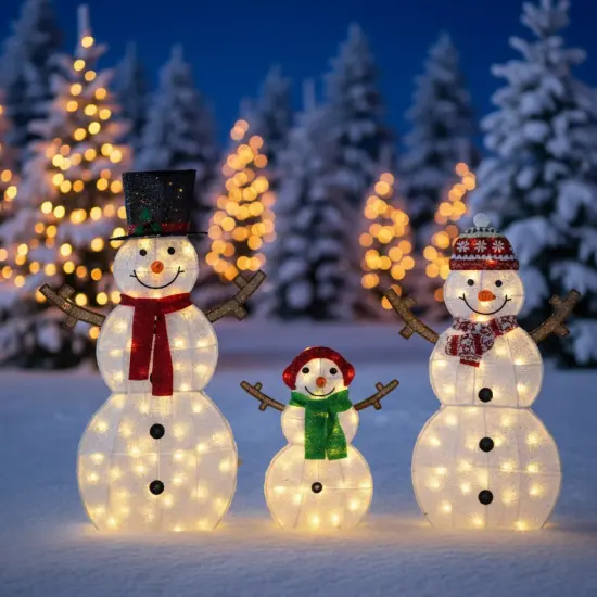 48", 42" & 24" Lighted Snowman Set 2D Christmas Lawn Decorations {4}
