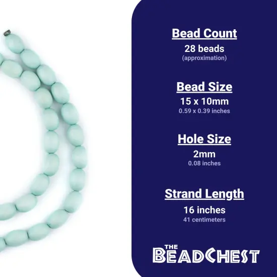 The Bead Chest Mint Green Oval Natural Wood Beads (15x10mm): Organic Eco-Friendly Wooden Bead Strand for DIY Jewelry, Crafts, Necklace and Bracelet Making {4}
