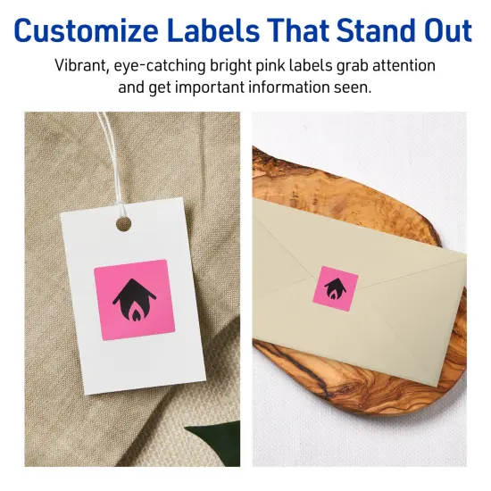Avery Bright Pink Paper Labels, 1.5" x 1.5" Square {3}