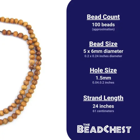 The Bead Chest Olive Wood Beads - Full Strand of Round Christian Rosary Prayer Beads (6mm, Natural) {3}
