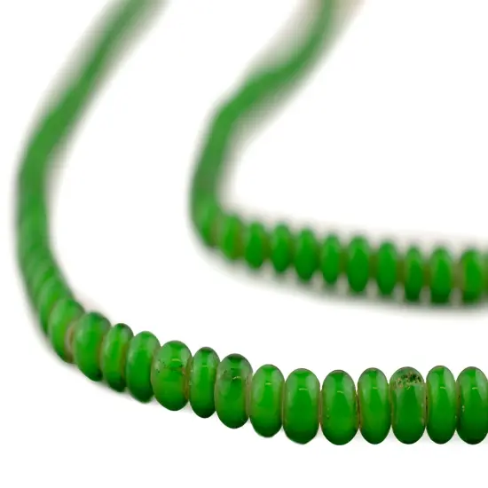 The Bead Chest White Heart Beads - Full Strand of Glass African Trade Beads (6mm, Green) {1}