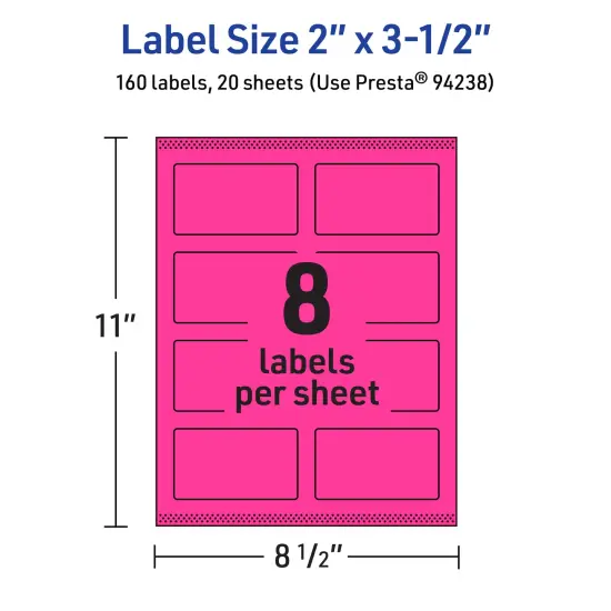 Avery Neon Magenta Paper Labels, 2" x 3.5" Rectangle {5}