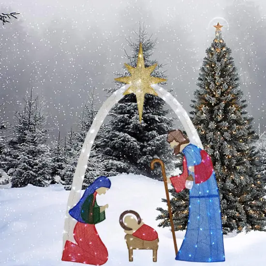 Traditional 54-Inch H Nativity Scene with 115 Cool White LED Christmas Lights {3}