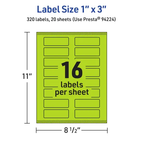 Avery Bright Green Paper Labels, 1" x 3" Rectangle {5}