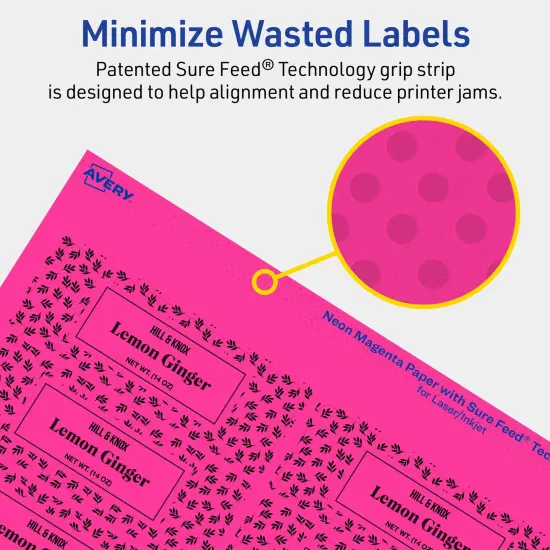 Avery Neon Magenta Paper Labels, 1.25" x 3.75" Rectangle {4}