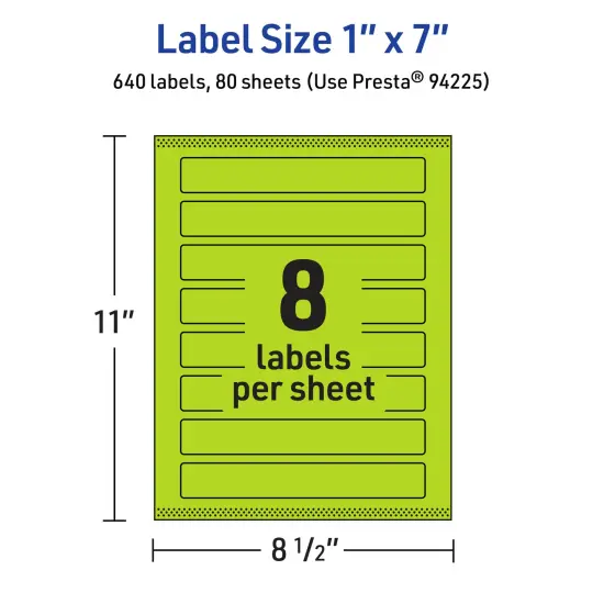 Avery Bright Green Paper Labels, 1" x 7" Rectangle {5}