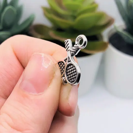 Silver Tennis Racket Charms, 20x14mm {4}