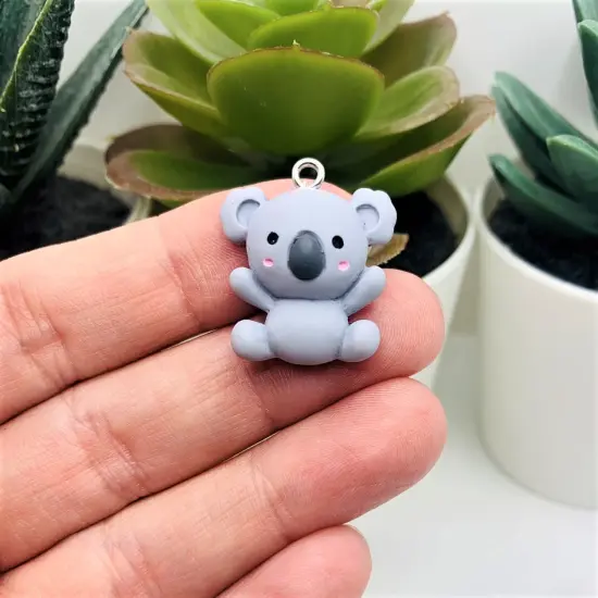 Polymer Clay Gray Koala Bear Charm Pendants, 25x21mm {2}