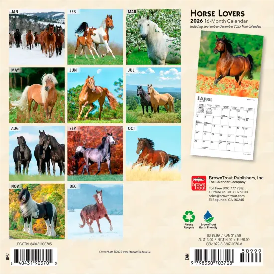 Horse Lovers | 2026 7 x 14 Inch (Hanging) Monthly Mini Wall Calendar {2}