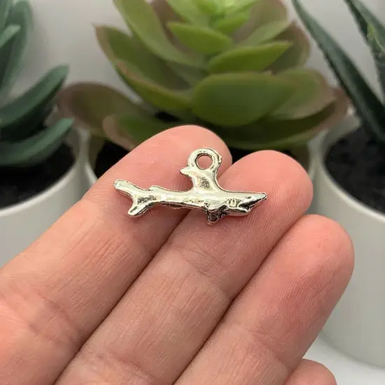 Silver Shark 3D Charms, 13x24mm {3}