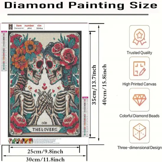 3 Pack 5D Skull Diamond Painting Kits - 12x16 Inch {1}