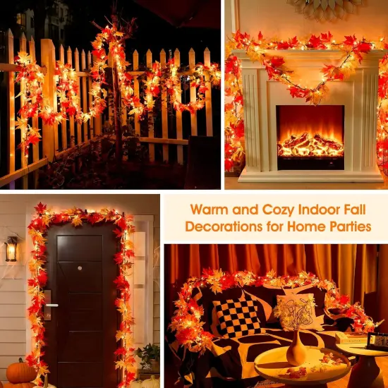 9.1FT Fall Garland with Lights - 50 Orange Bulbs (Plug-In) {5}