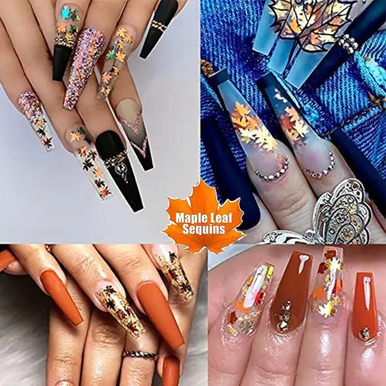 Holographic Glitters Fall Maple Leaf Shaped Nail Art Sequins Flakes 2 Pot {2}