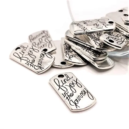 Silver Find the Joy in the Journey Affirmation Tag Charms, 21x10.5mm {1}