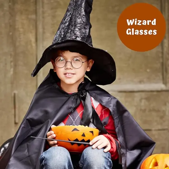 4E's Novelty Round Clear Lens Glasses &ndash; Kids Non-Prescription Black Metal Wire Frame Eyewear, Halloween Costume Accessory for Wizard, Old Man, Nerd, Schoolgirl, Cosplay Dress-Up {2}