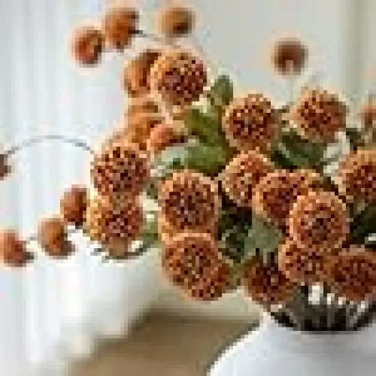 Artificial Flowers Bulk Small Faux Chrysanthemums with Stems Floral- Burnt Orange {4}