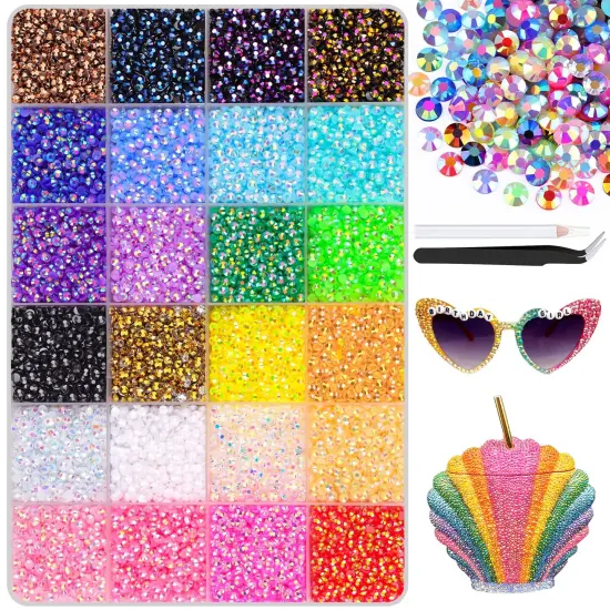 24000Pcs 3mm Flatback Resin Jelly Rhinestones with Tweezers - Large Pack (Multicolored) {1}