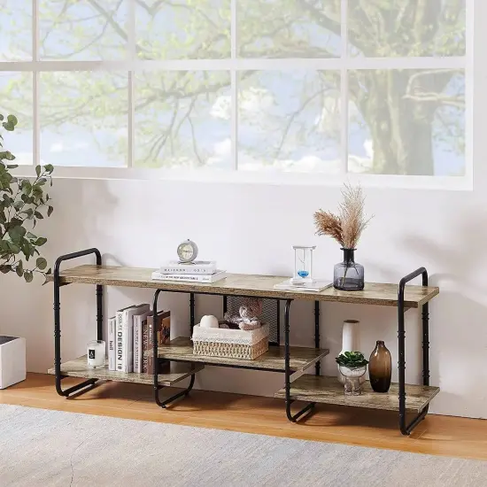 Wood Metal TV Stand with Open Shelves for TVs up to 65 Inches Grey {3}