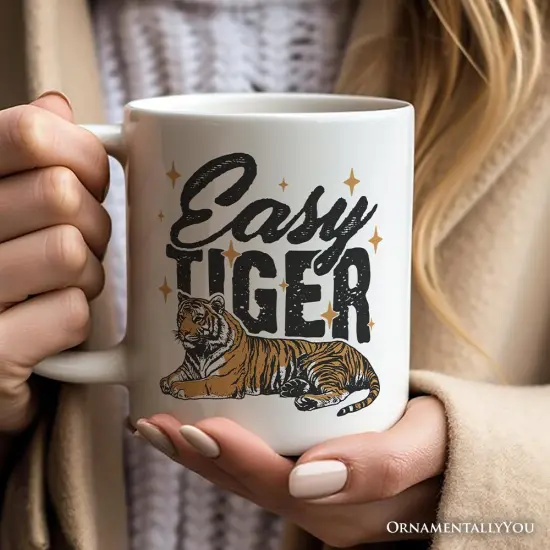 Easy Tiger Mug, Vintage Wild Animal Retro Grunge Gift {1}