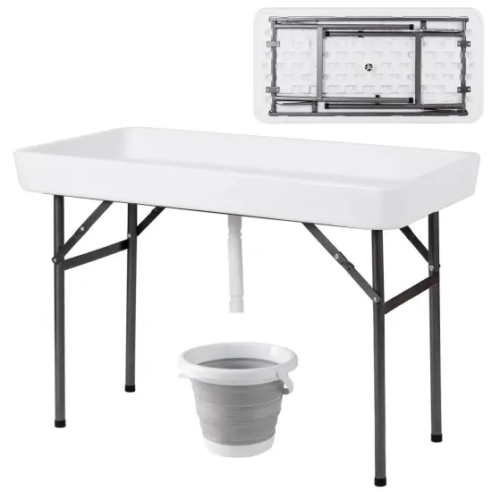 Costway 4 Foot Party Ice Cooler Folding Table Plastic with Matching Skirt Black/White {1}
