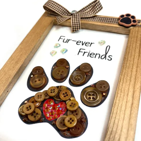 Buttons Galore & More Pet Paw Picture Frame DIY Craft Kit, Natural Wood, Button Art Design, 5x7 Inches, Wall Decor with Ribbon, Ages 6+ {5}