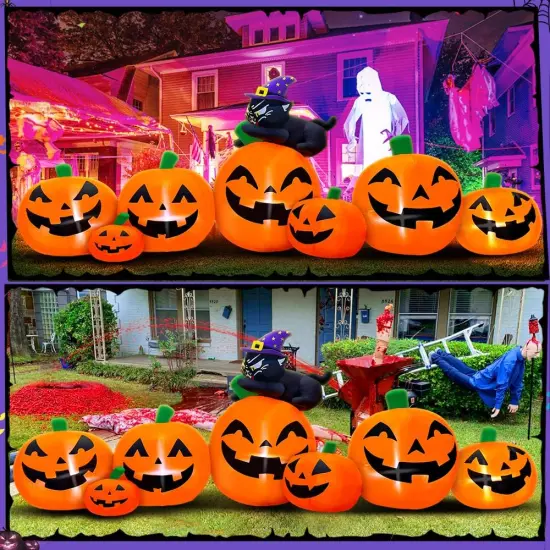 8FT Halloween Inflatables Pumpkin Decorations with Black Cat {2}