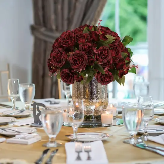 Artificial Peonies Silk Flowers, Burgundy Faux Peony Bouquet 4 Bundles Florals {4}