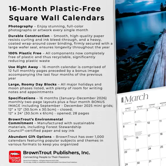 Maine Wild & Scenic | 2026 12 x 24 Inch (Hanging) Monthly Square Wall Calendar | Plastic-Free {6}