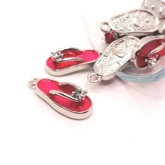 Pink Enamel Flip Flop Sandal 3D Charms with Rhinestone, 23x10mm {1}