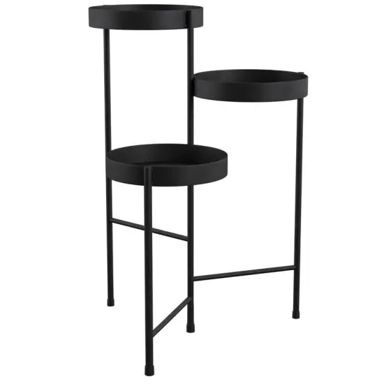 Modern 3 Tier Metal Plant Stand with Rotating Trays Indoor Flower Pot Holder Fully Assembled Black {2}