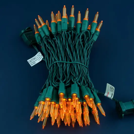 33 ft Green Cord 100 Orange One-Piece LED Christmas Lights {2}